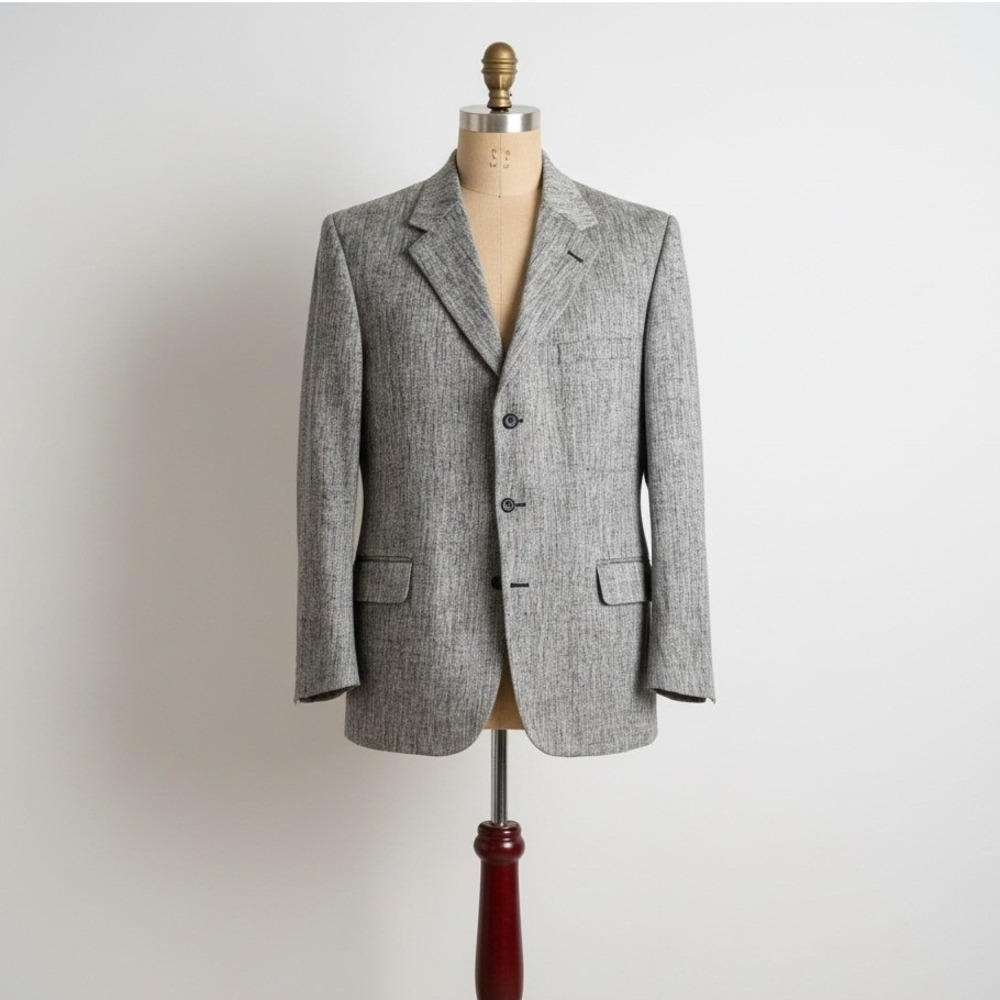 Savile Row Macy's Men's Store 100% Silk Sport Coat 44R Gray Textured Blazer